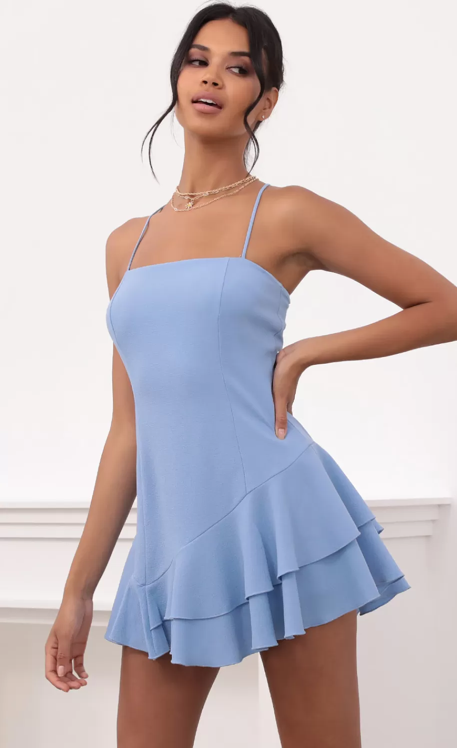 Asymmetric Frill Dress Baby Blue^LUCY IN THE SKY Cheap