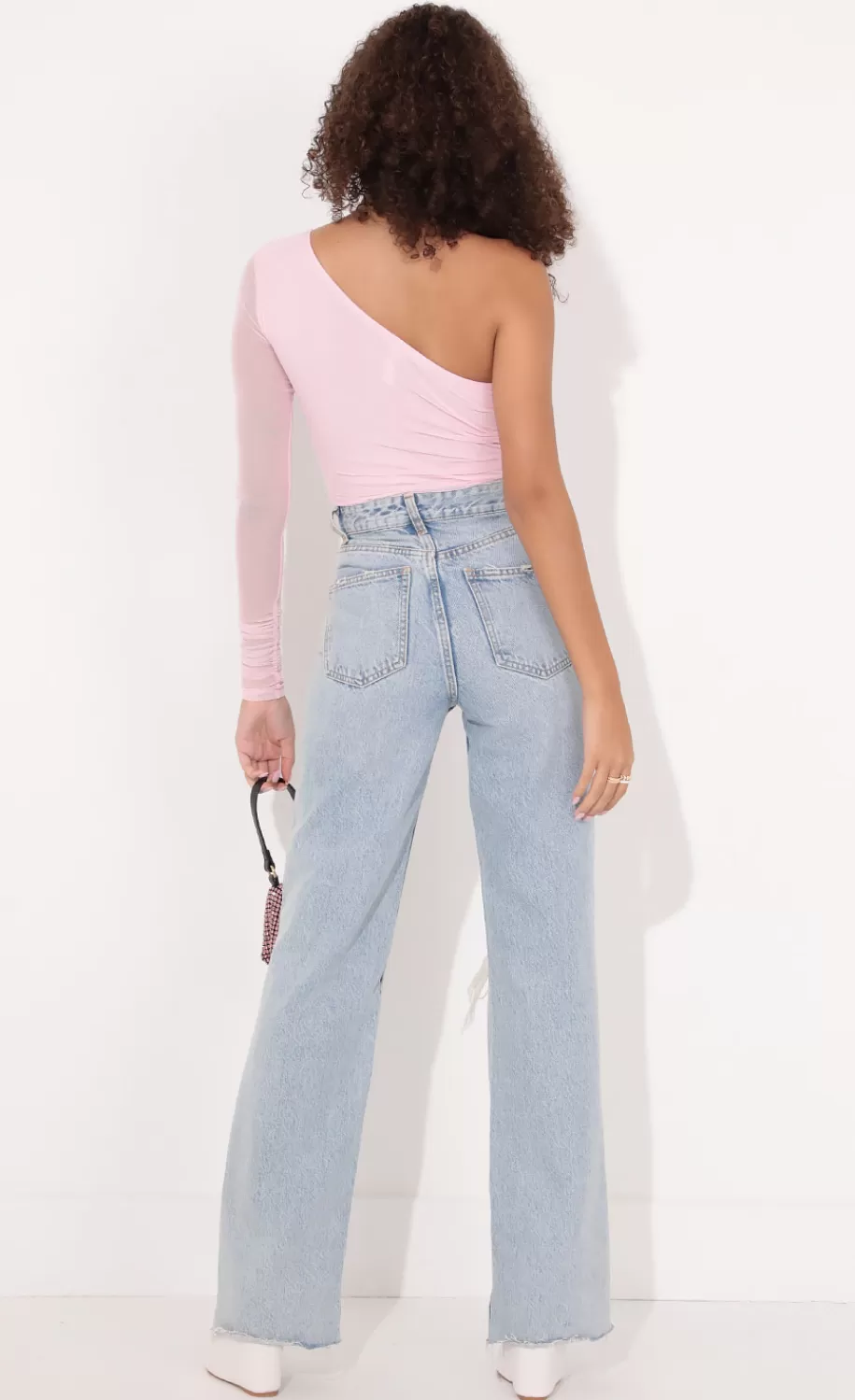 Asymmetrical Bodysuit In Baby Pink^LUCY IN THE SKY Store