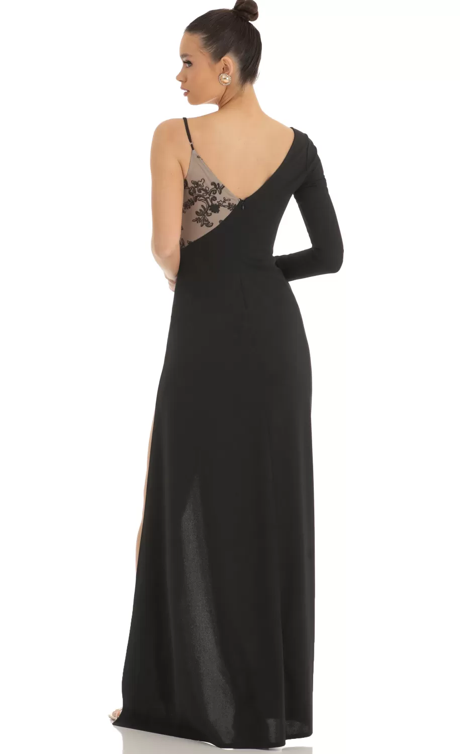 Asymmetrical Crepe Maxi Dress In Black^LUCY IN THE SKY Shop