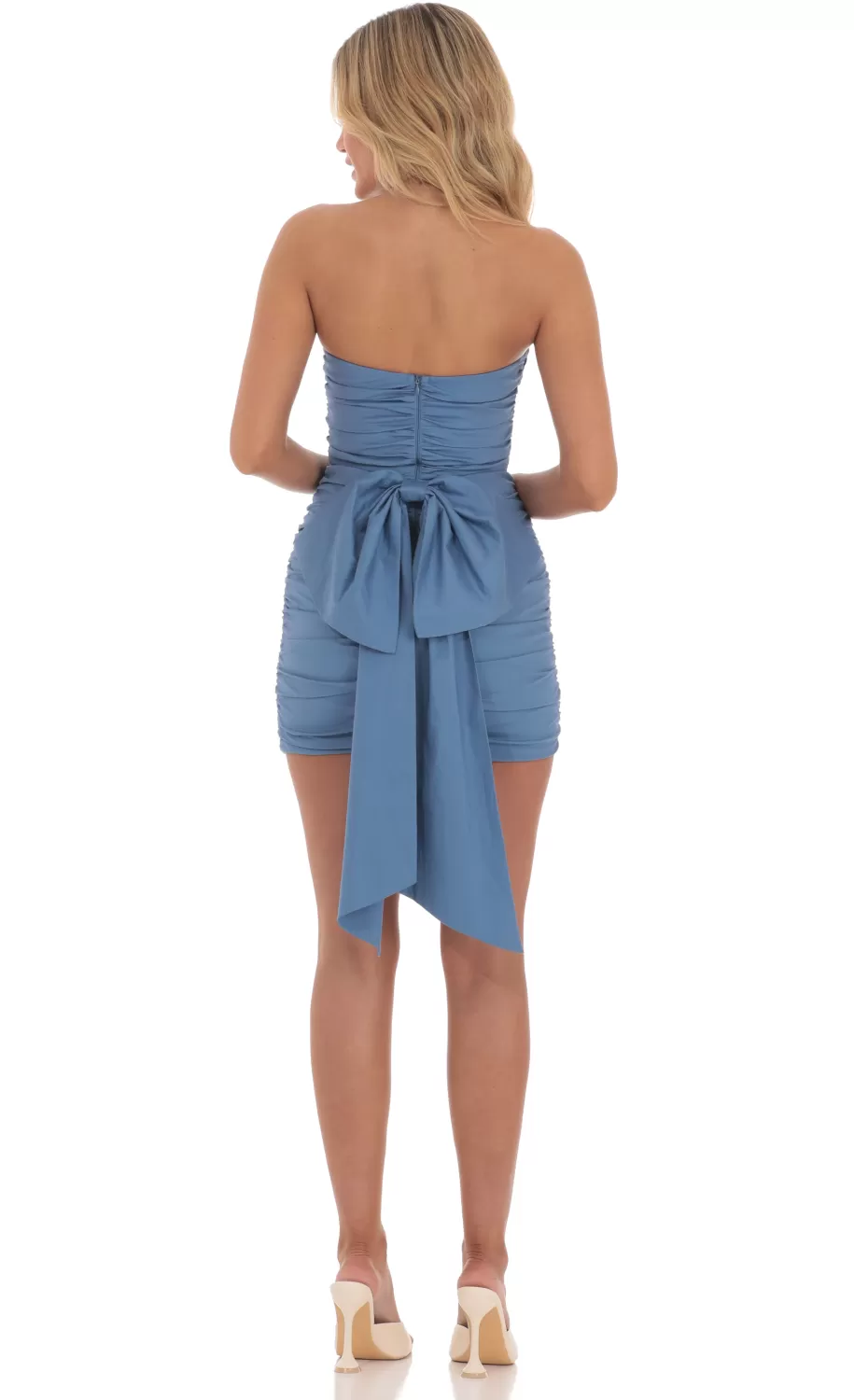 Attachable Bow Strapless Dress In Blue^LUCY IN THE SKY Clearance