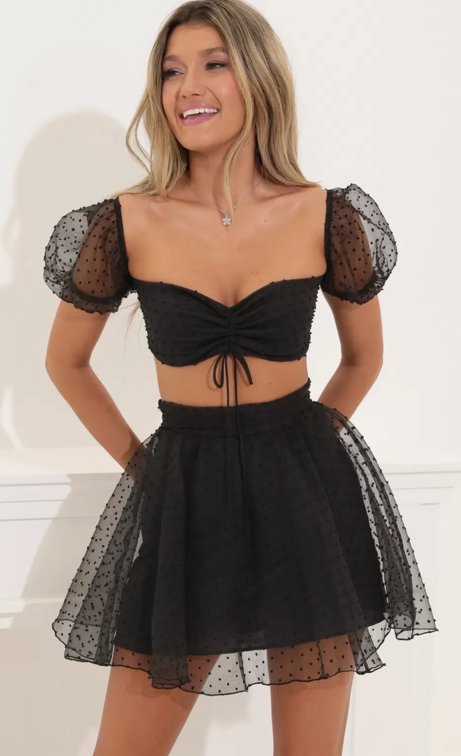 Baby Doll Two Piece Set In Black Dots^LUCY IN THE SKY Best