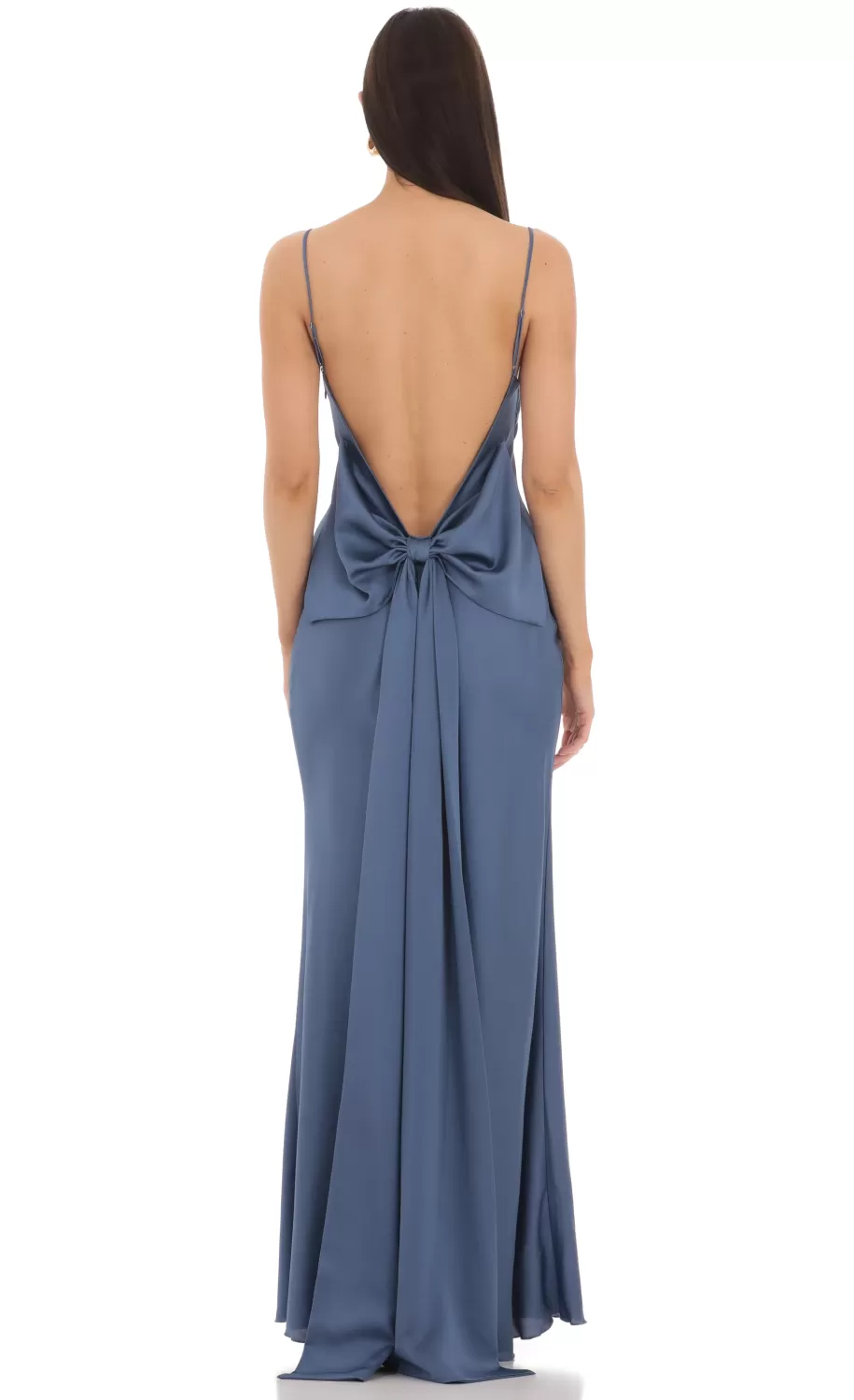 Back Bow Satin Dress In Navy^LUCY IN THE SKY Hot