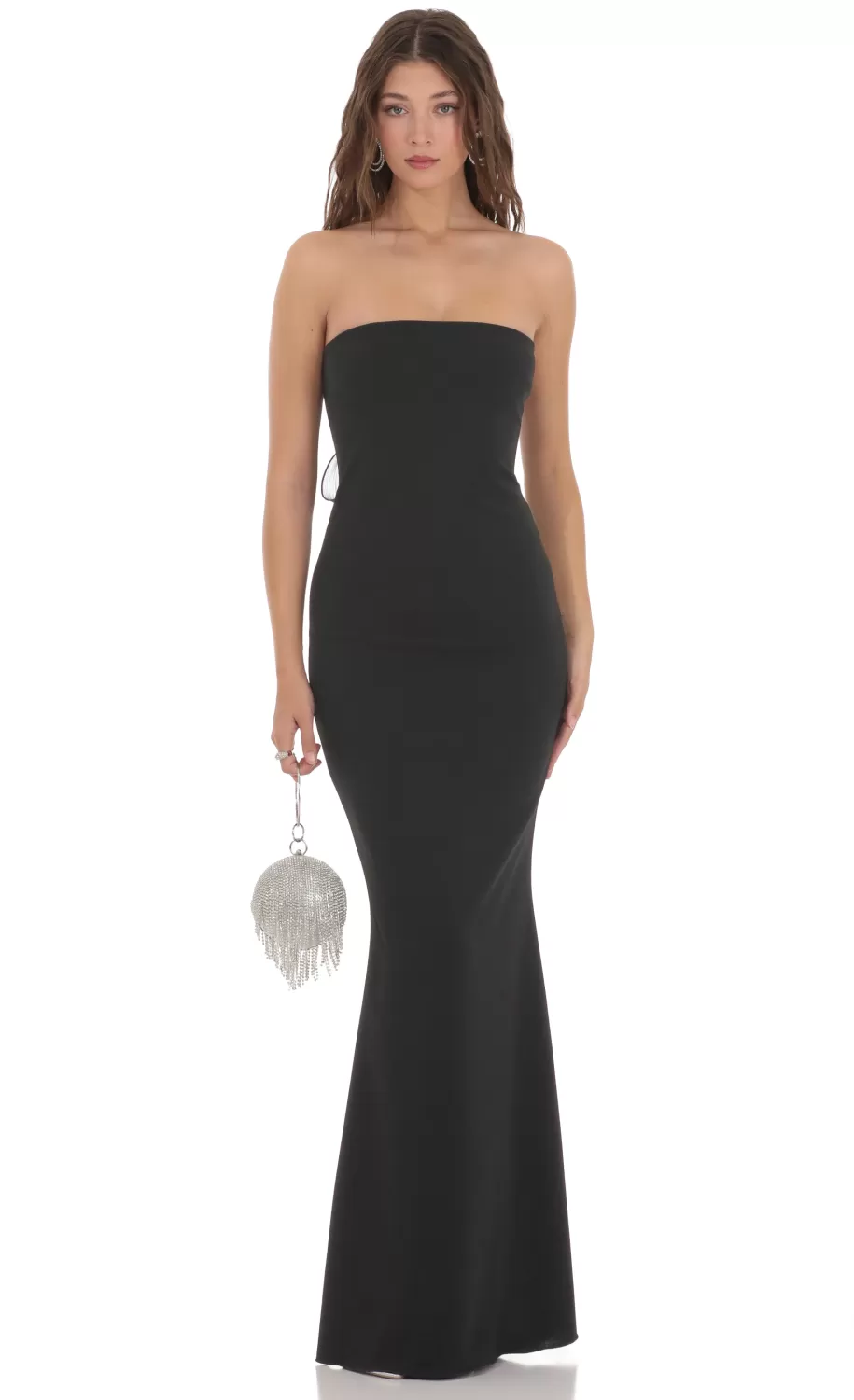 Back Bow Strapless Maxi Dress In Black^LUCY IN THE SKY Sale