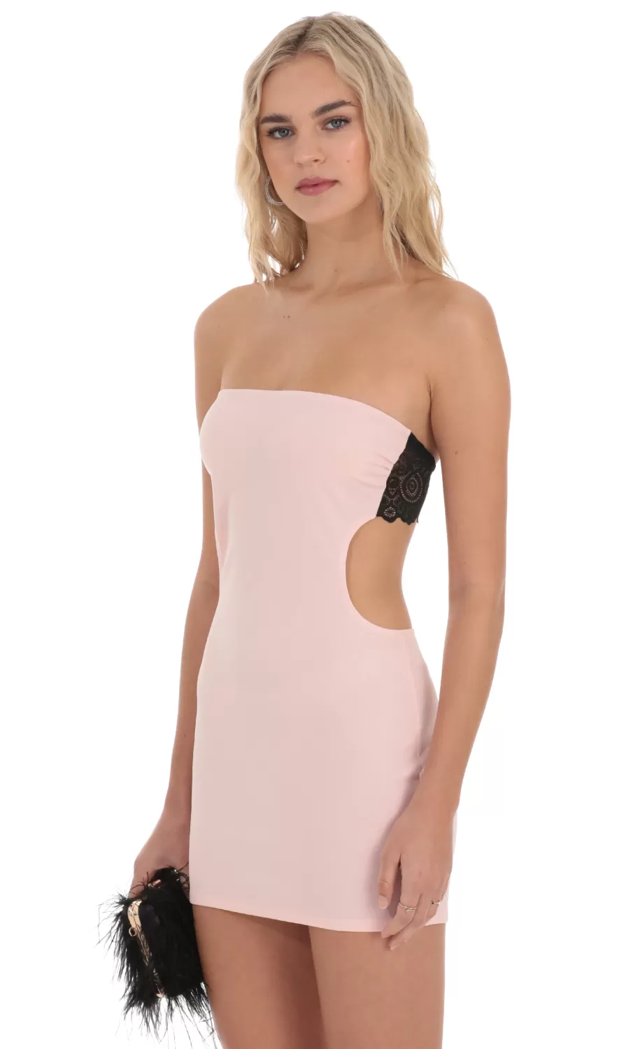 Back Lace Strapless Dress In Pink^LUCY IN THE SKY Clearance