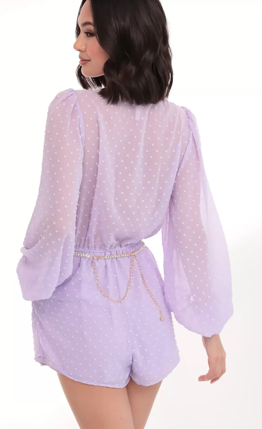 Balloon Sleeve Romper In Lilac Dots^LUCY IN THE SKY Cheap