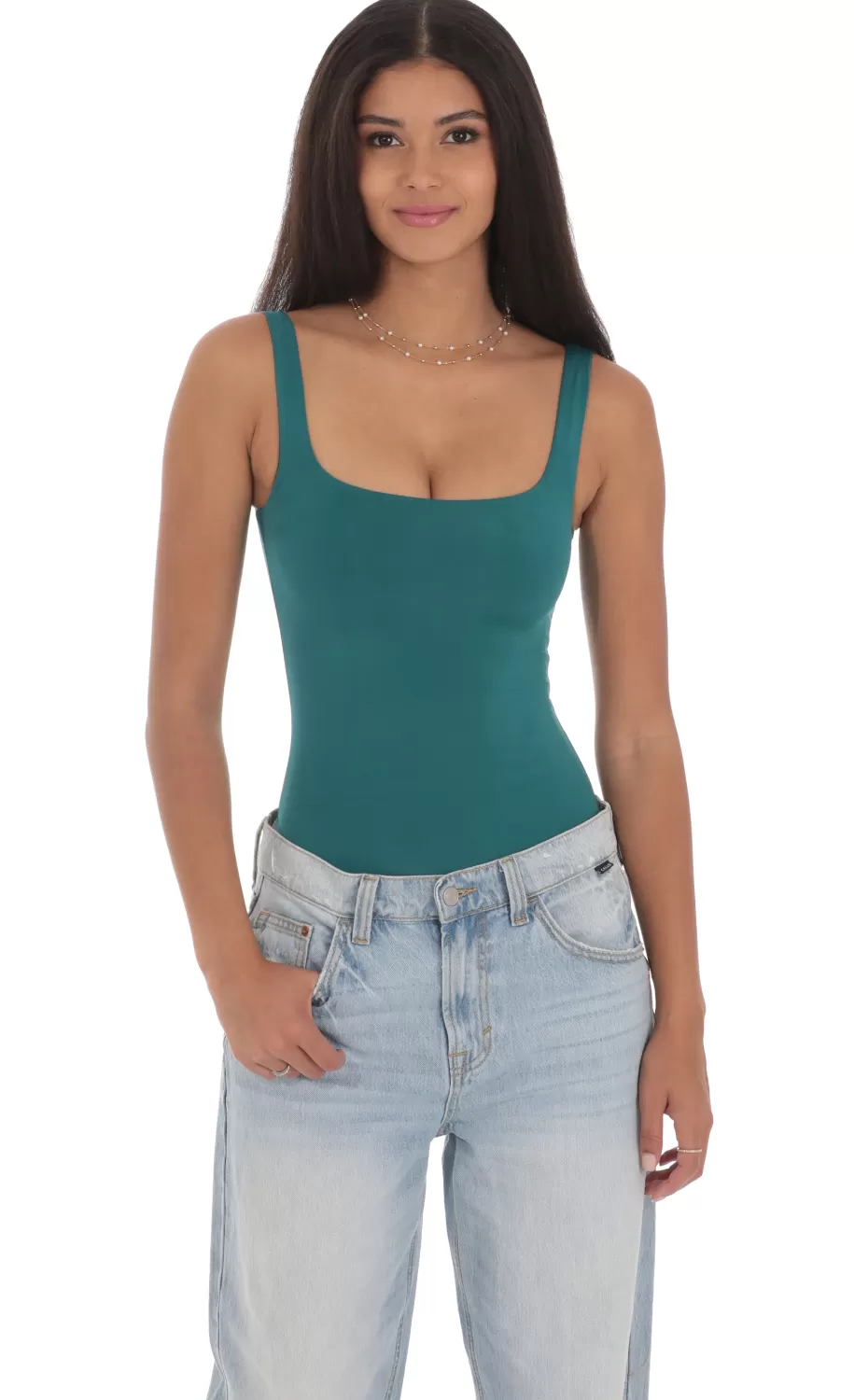 Basic Tank Bodysuit In Teal^LUCY IN THE SKY Sale