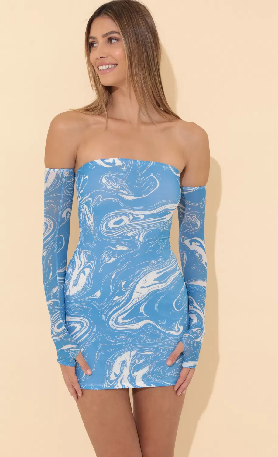 Bodycon Dress In Swirl Blue^LUCY IN THE SKY Sale