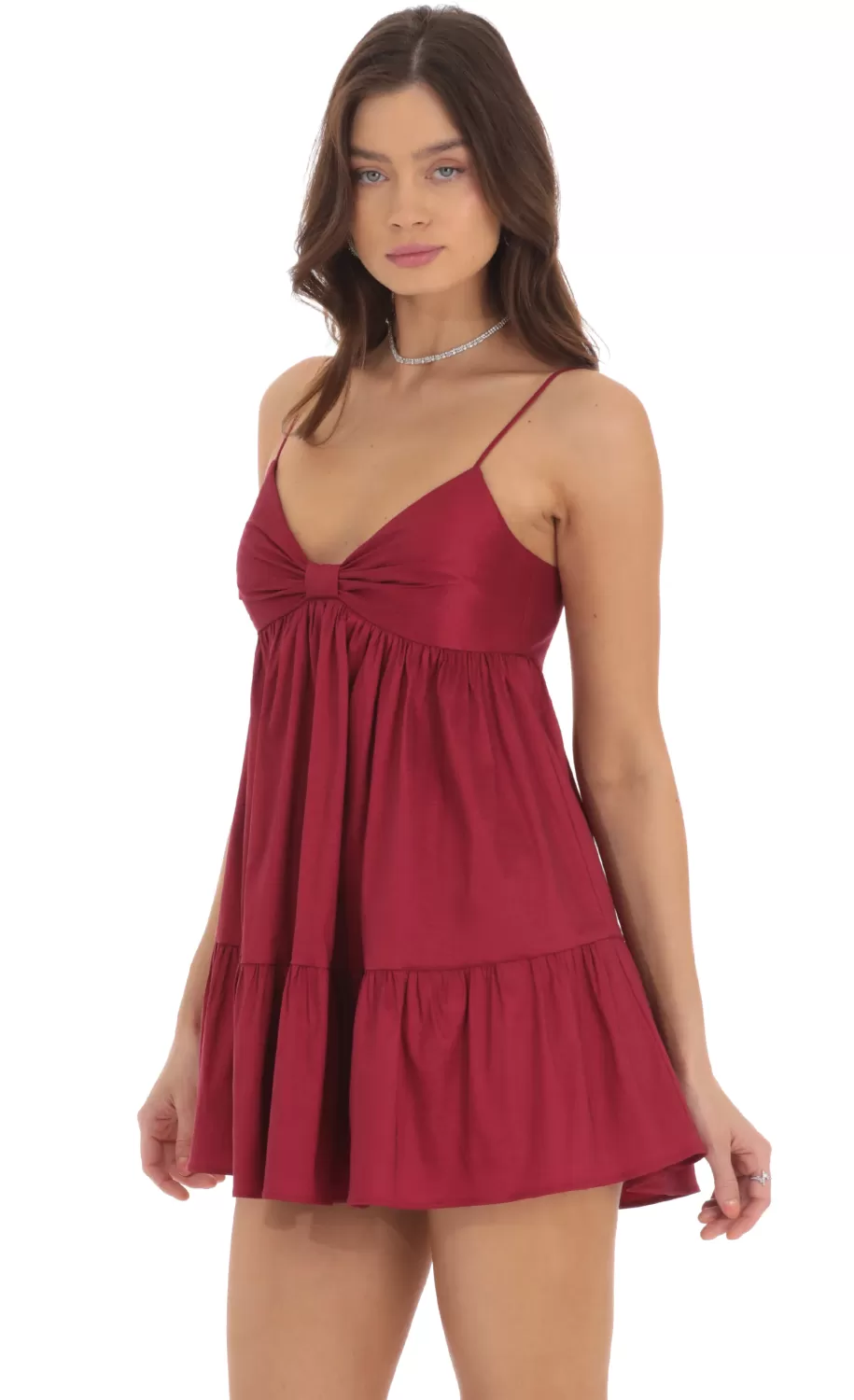 Bow Babydoll Dress In Maroon^LUCY IN THE SKY Outlet