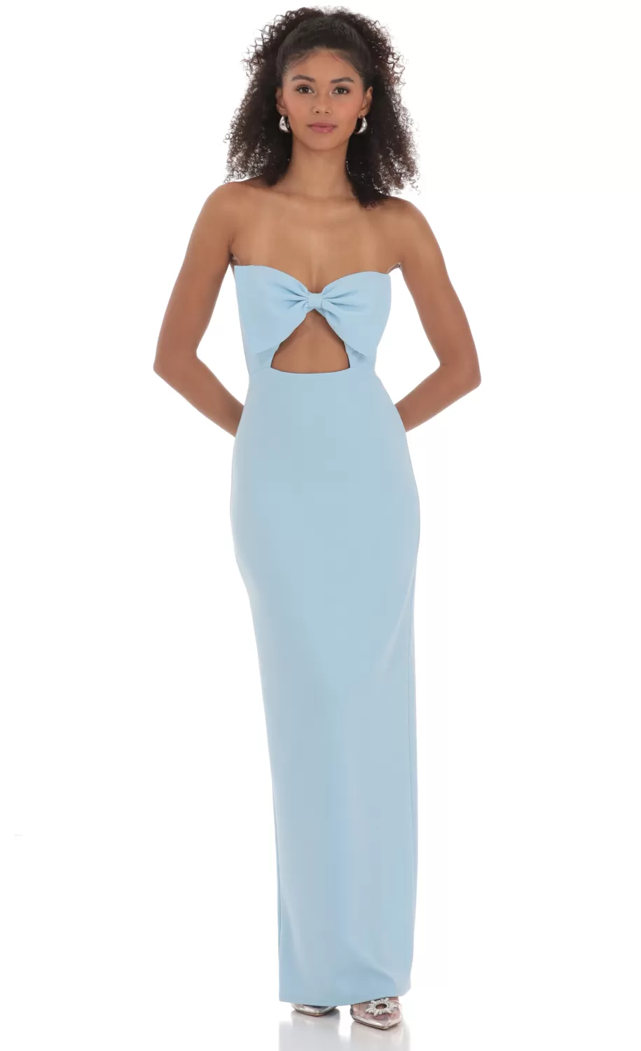 Bow Cutout Strapless Maxi Dress In Blue^LUCY IN THE SKY Sale