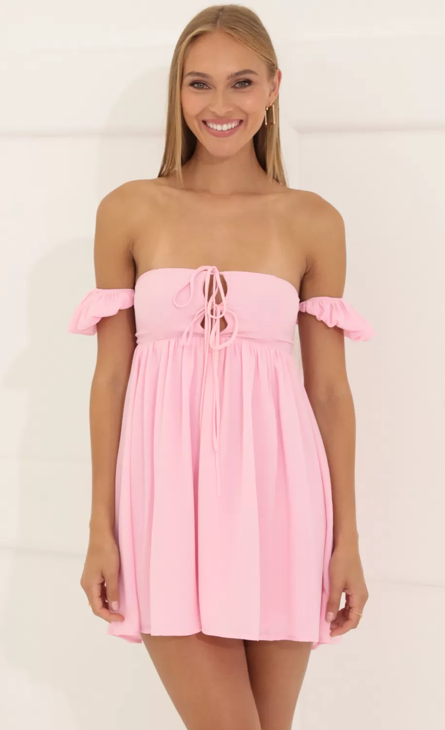 Bubble Crepe Baby Doll Dress In Pink^LUCY IN THE SKY Sale