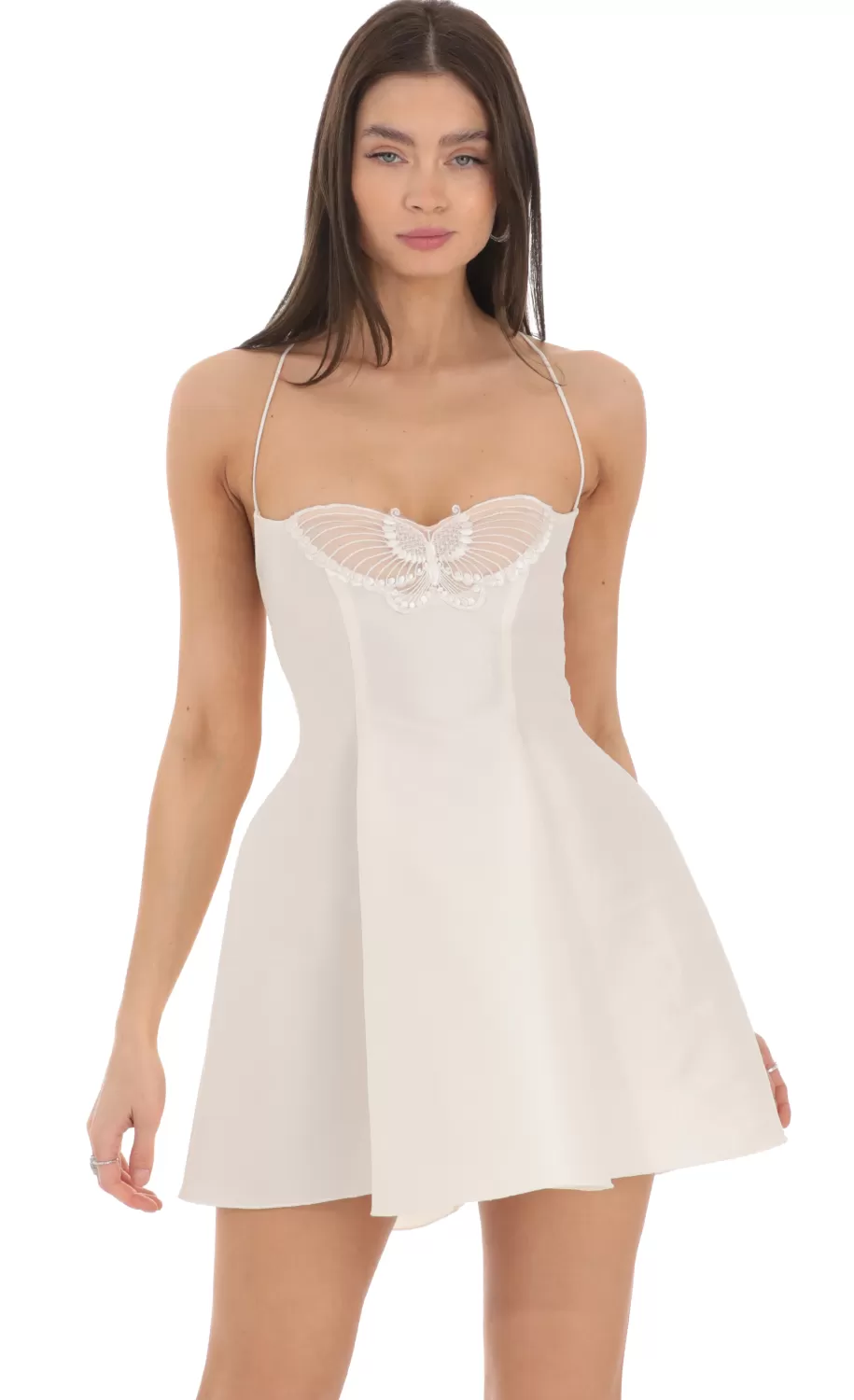 Butterfly Strapless Fit And Flare Dress In White^LUCY IN THE SKY Online