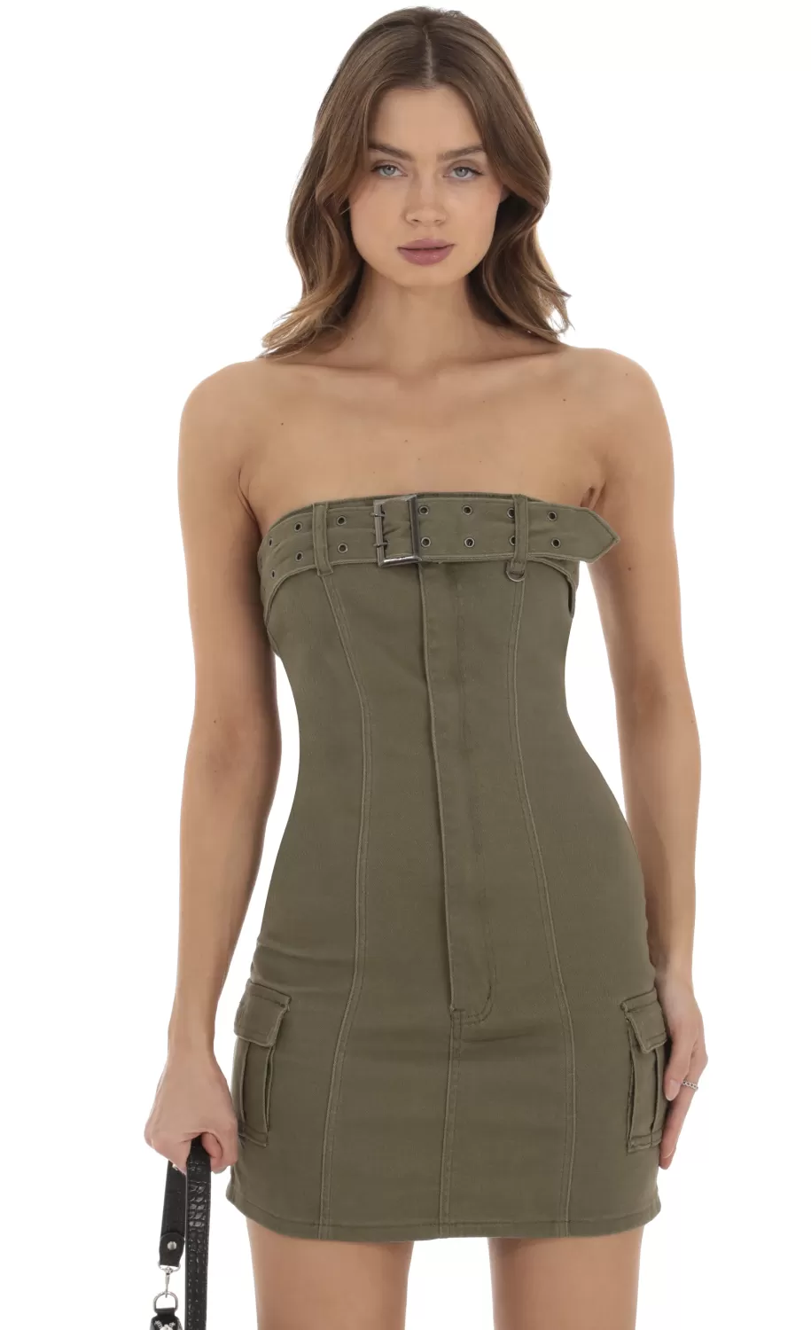 Cargo Mini Dress In Green^LUCY IN THE SKY Flash Sale