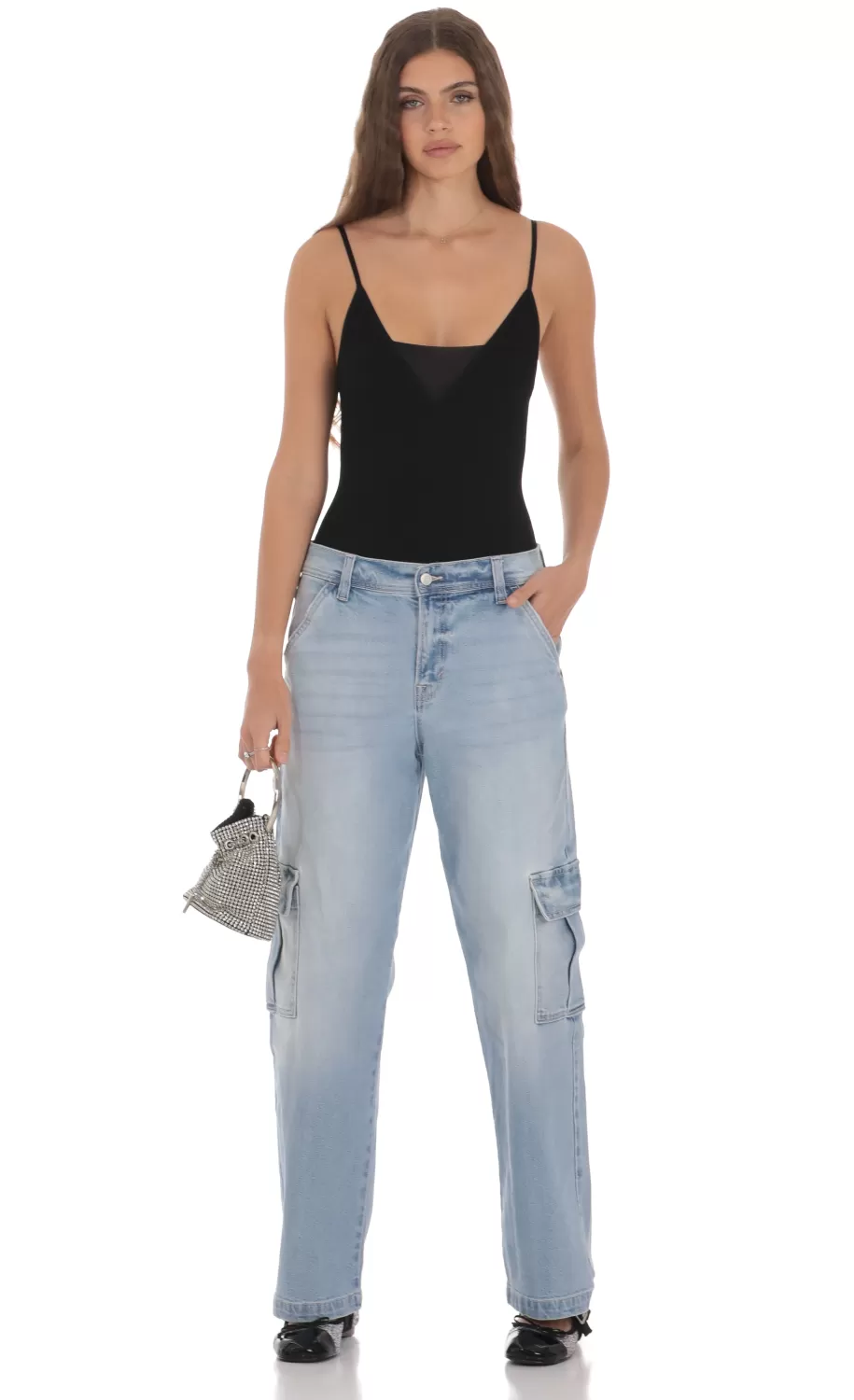 Cargo Wide Leg Jeans In Faded Denim^LUCY IN THE SKY New