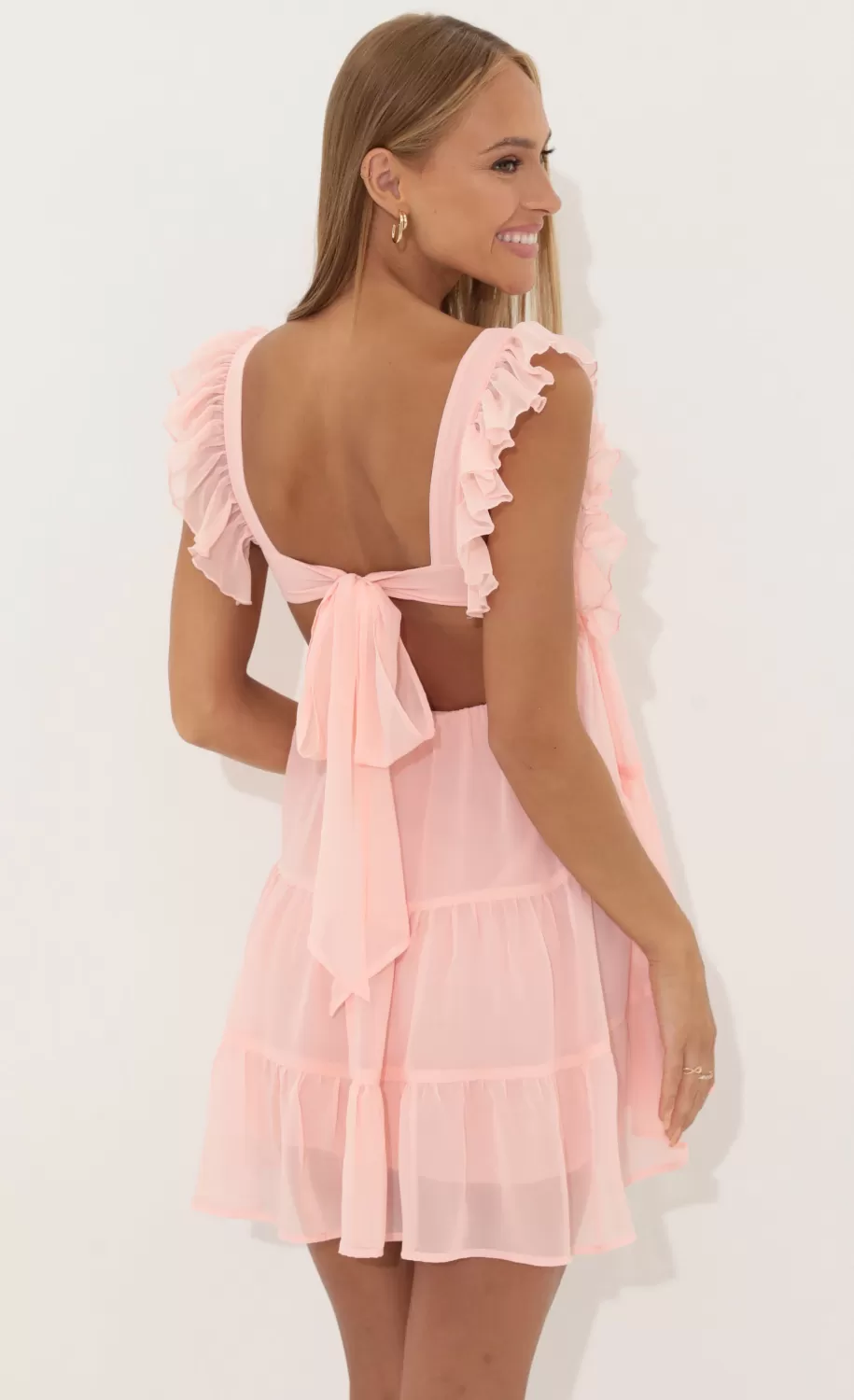 Chiffon Baby Doll Ruffle Dress In Pink^LUCY IN THE SKY Sale