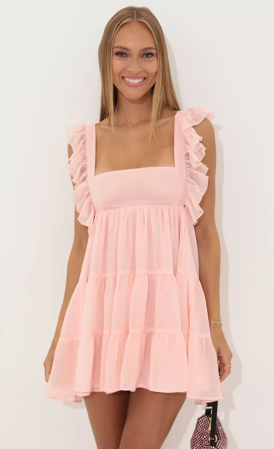 Chiffon Baby Doll Ruffle Dress In Pink^LUCY IN THE SKY Sale