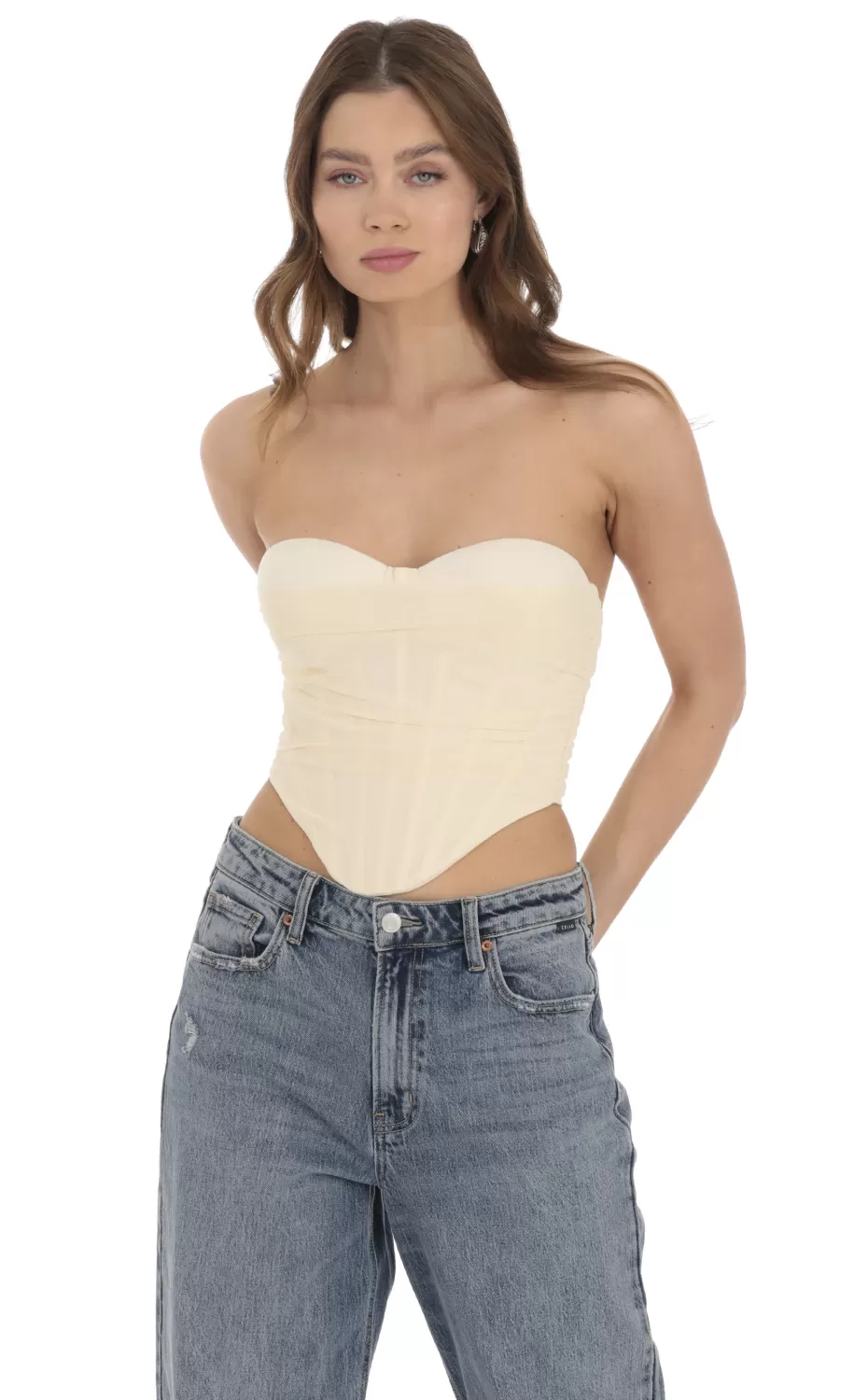 Chiffon Corset Top In Cream^LUCY IN THE SKY Cheap