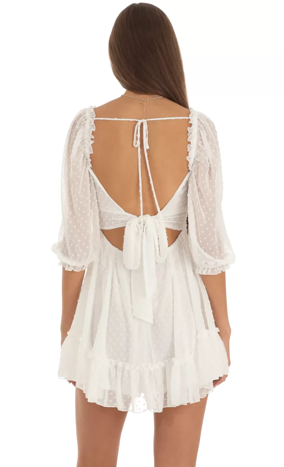 Chiffon Dotted A-Line Mini Dress In White^LUCY IN THE SKY Sale