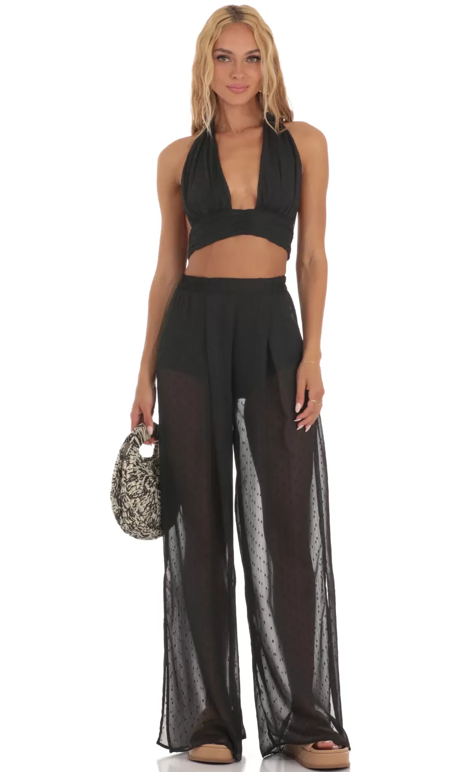 Chiffon Dotted Three Piece Set In Black^LUCY IN THE SKY Flash Sale