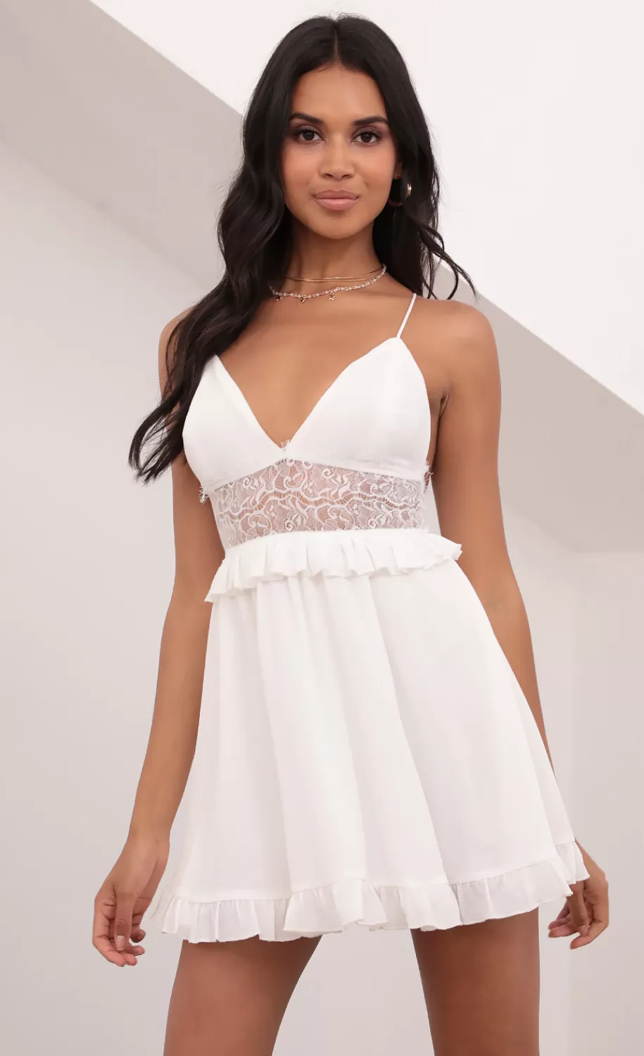 Chiffon Lace Up Dress In White^LUCY IN THE SKY Cheap