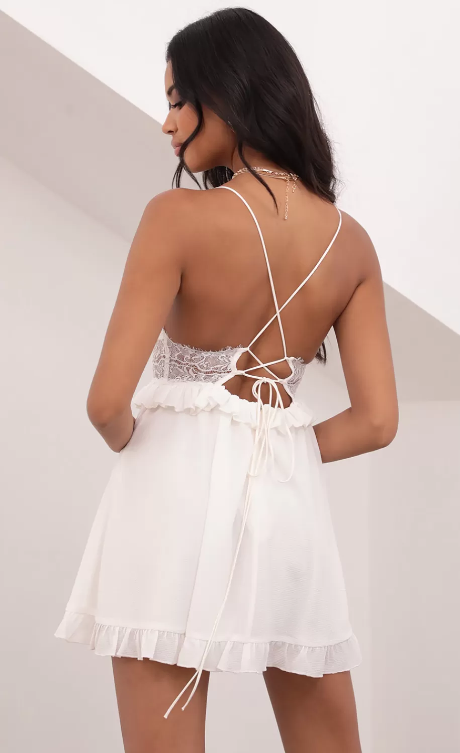 Chiffon Lace Up Dress In White^LUCY IN THE SKY Cheap