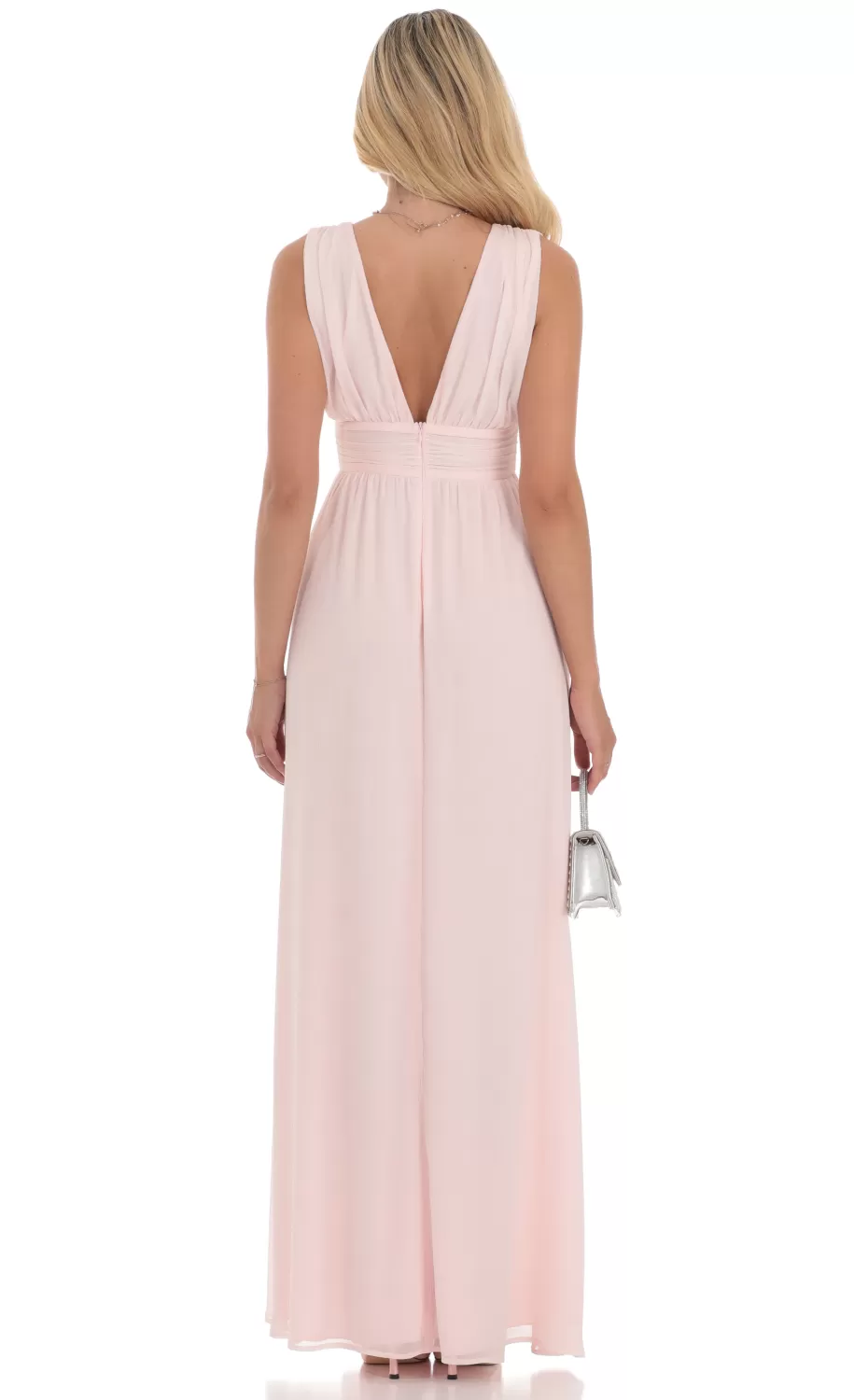 Chiffon Plunge Maxi Dress In Pink^LUCY IN THE SKY Fashion