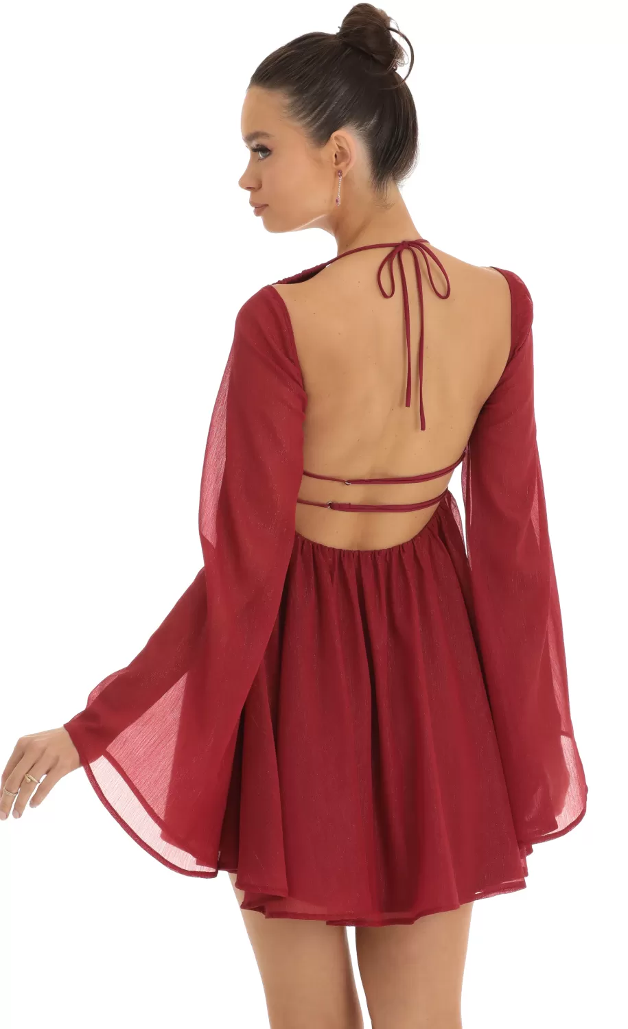 Chiffon Plunge Neck Dress In Red^LUCY IN THE SKY Fashion