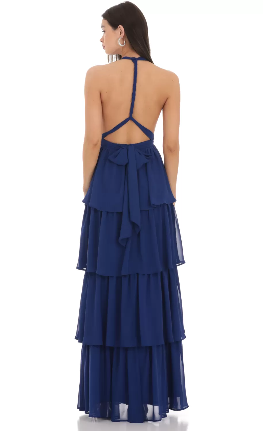 Chiffon Plunge Ruffle Dress In Blue^LUCY IN THE SKY Flash Sale