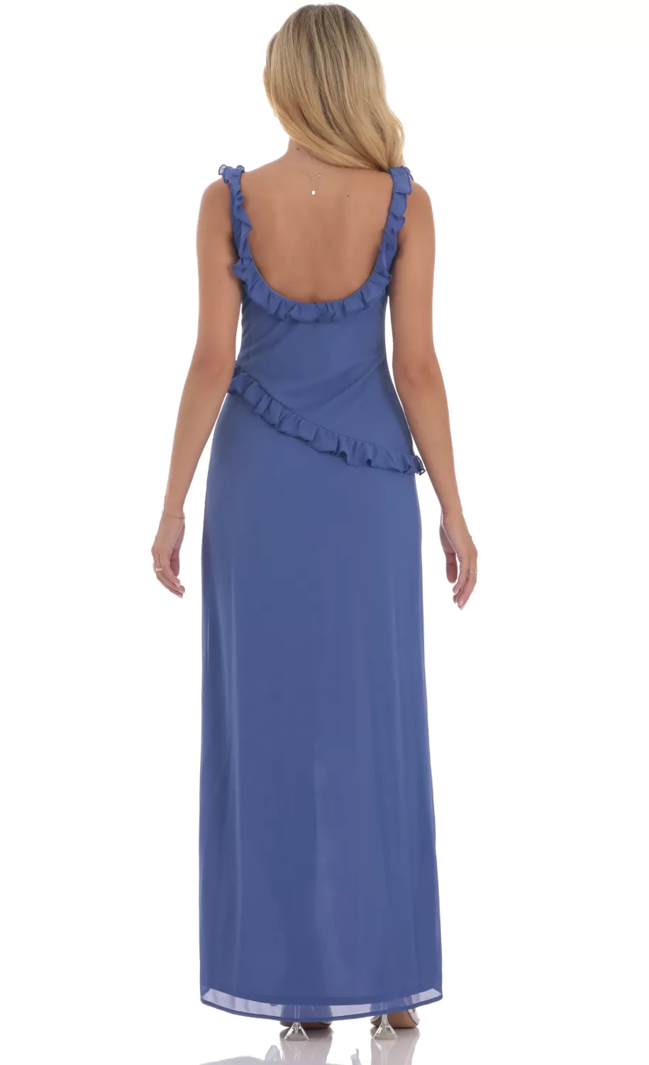 Chiffon Ruffle Dress In Slate Blue^LUCY IN THE SKY Hot