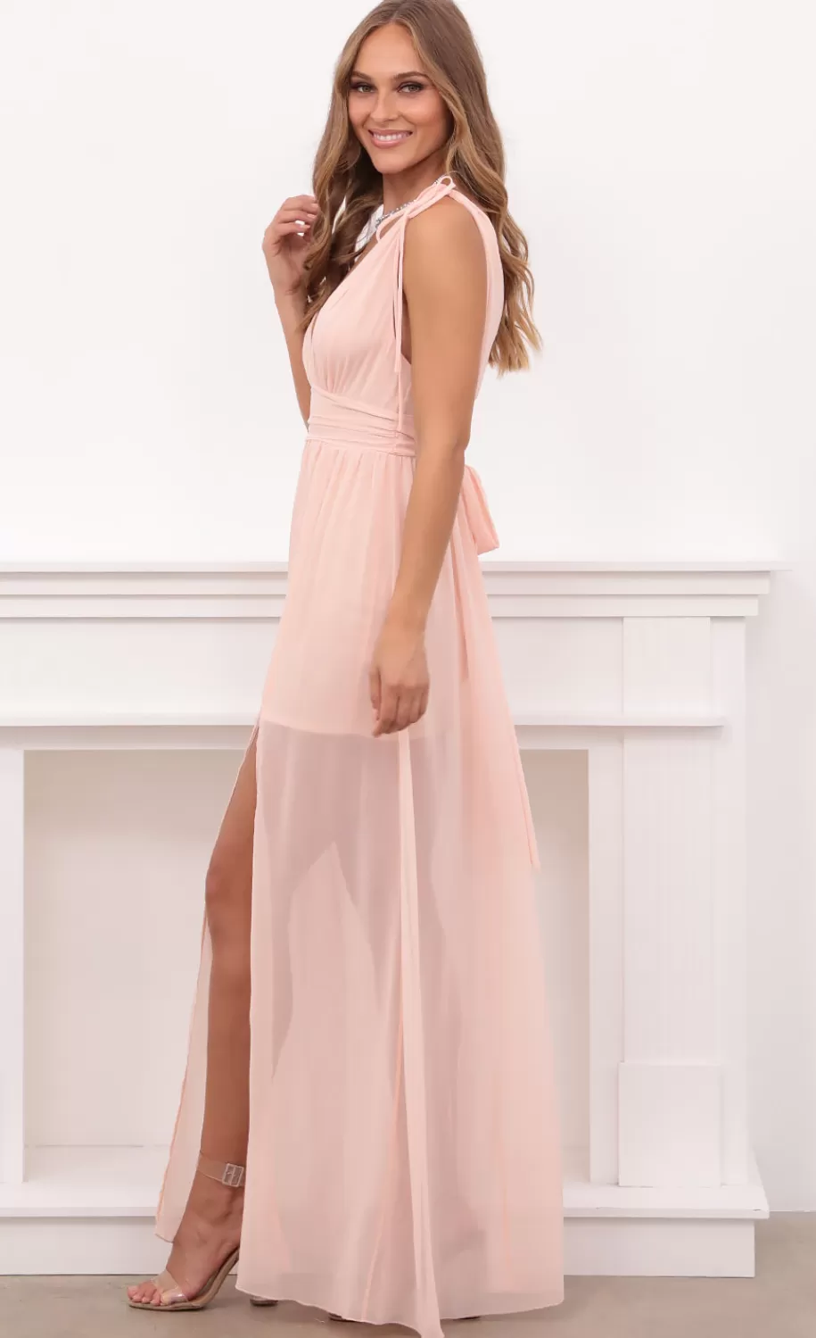 Chiffon Slit Maxi Dress In Rose Blush^LUCY IN THE SKY Flash Sale