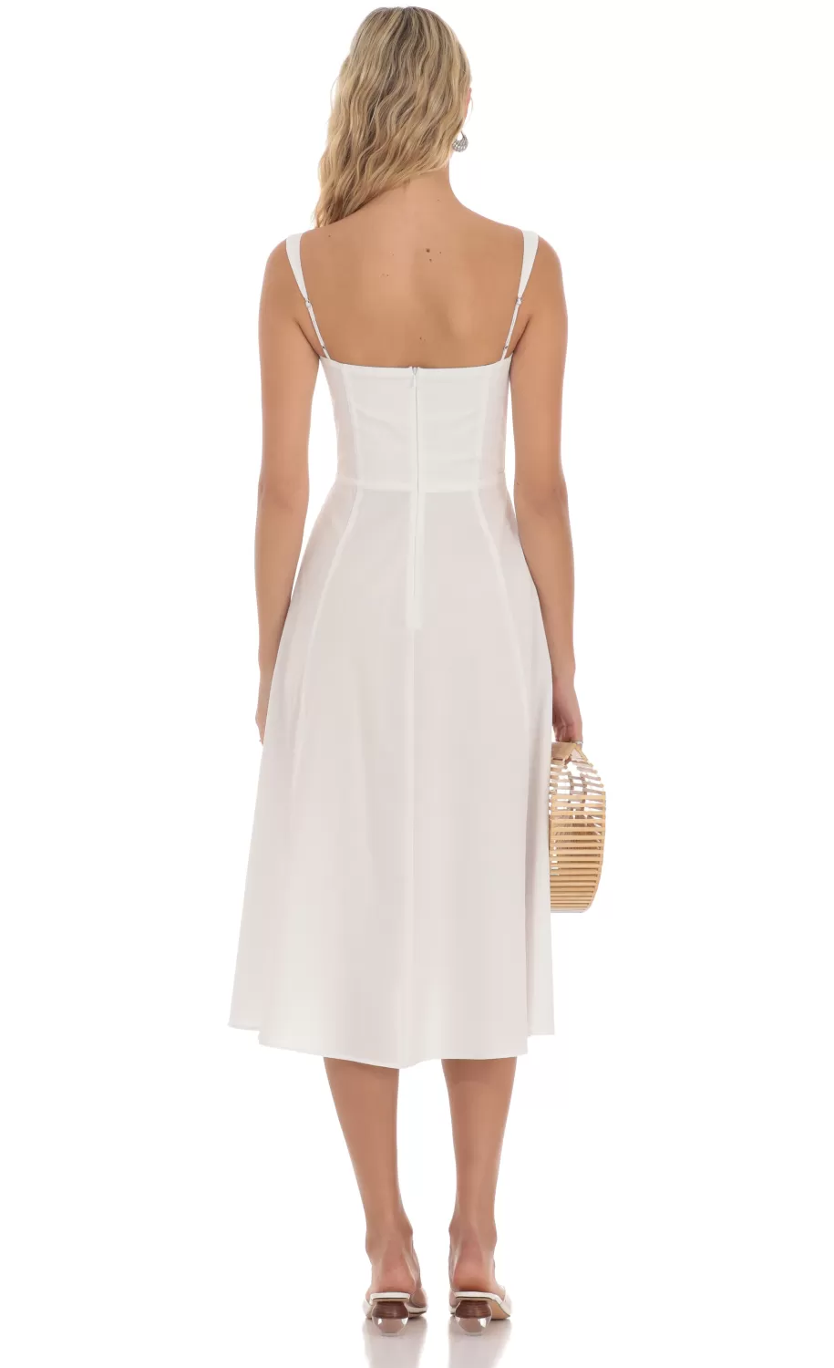 Corset A-line Midi Dress In White^LUCY IN THE SKY Cheap