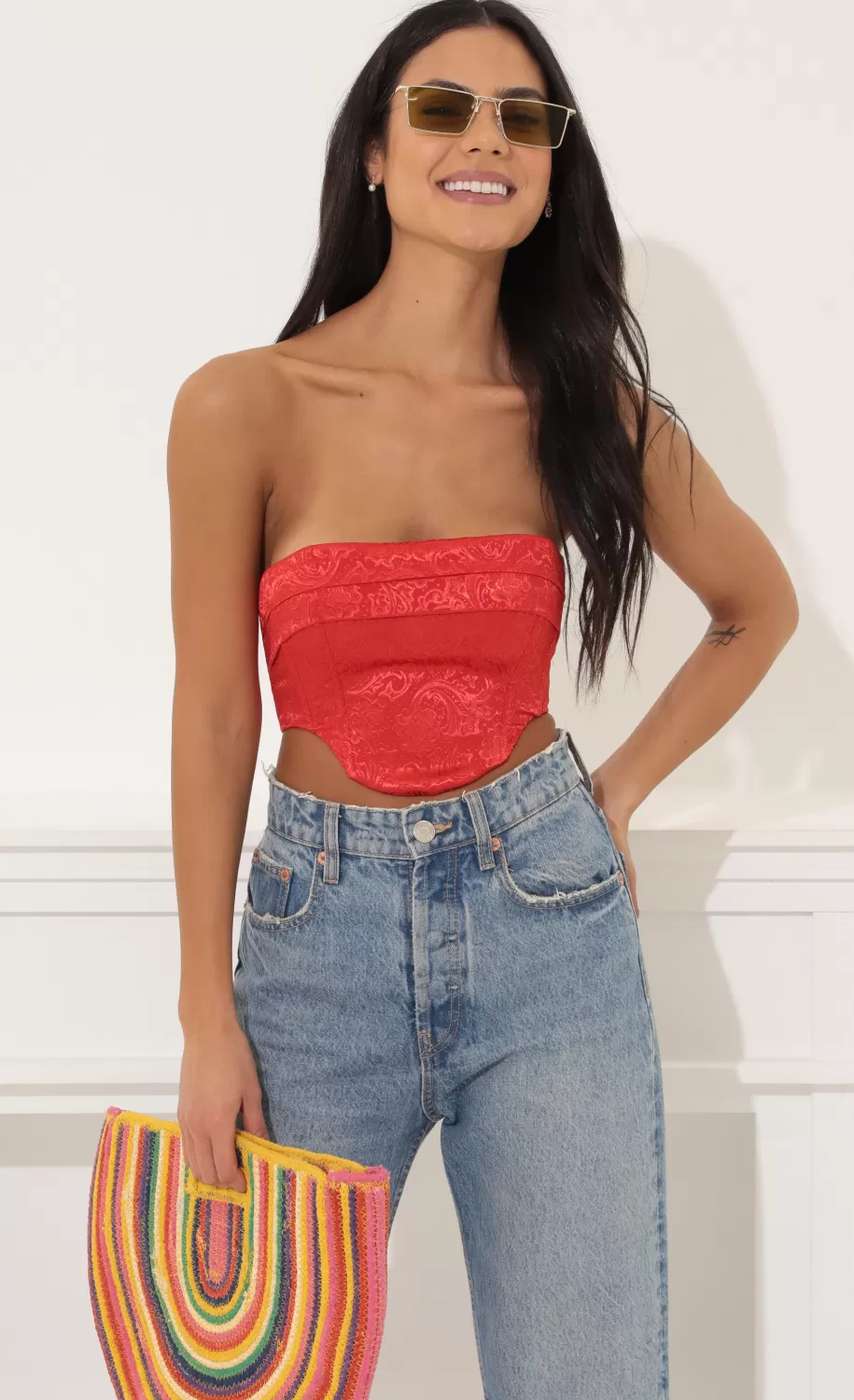 Corset Crop Top In Red^LUCY IN THE SKY Sale