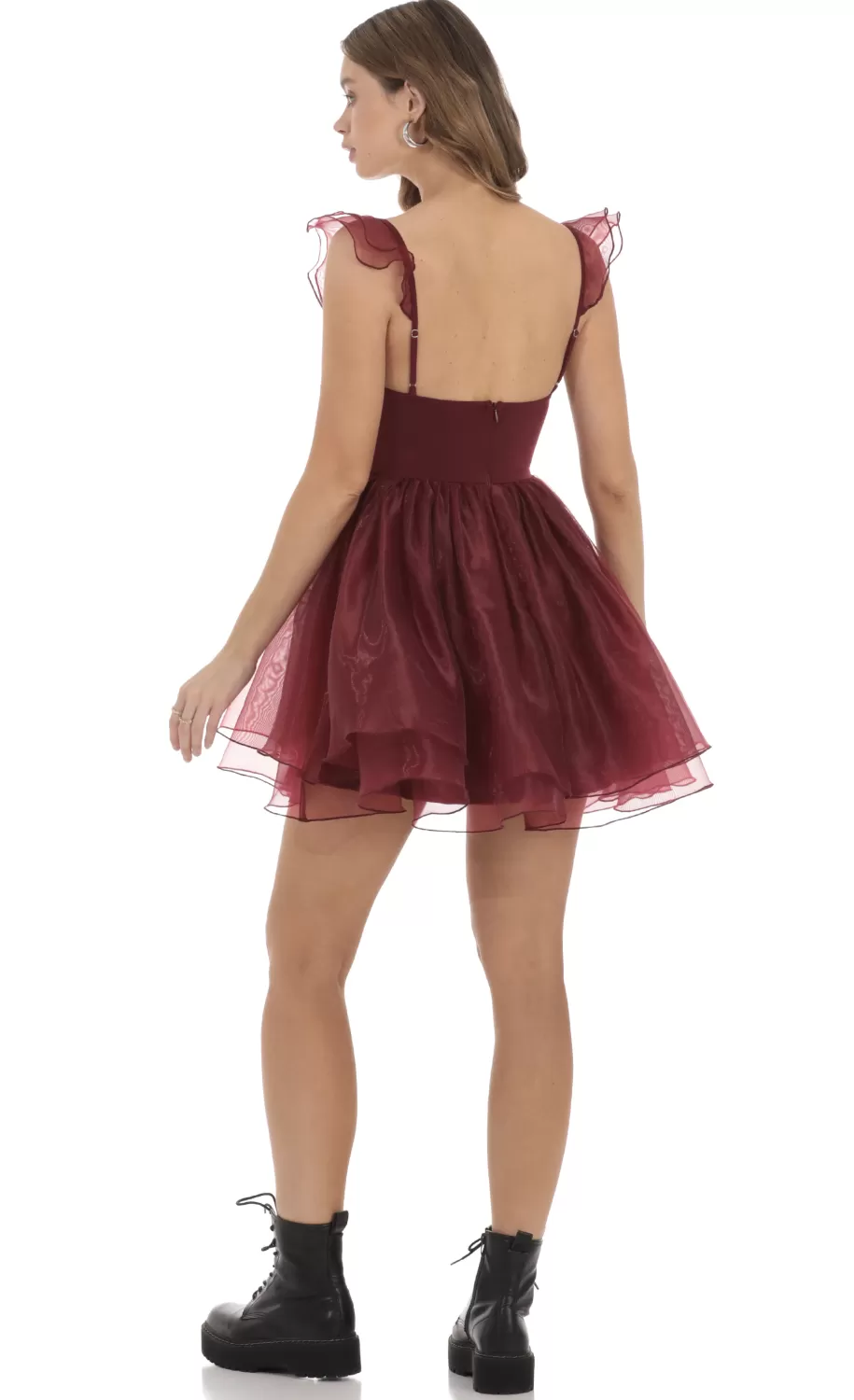 Corset Flare Dress In Maroon^LUCY IN THE SKY New