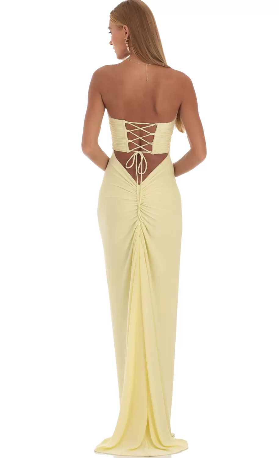 Corset Strapless Dress In Yellow^LUCY IN THE SKY Best Sale