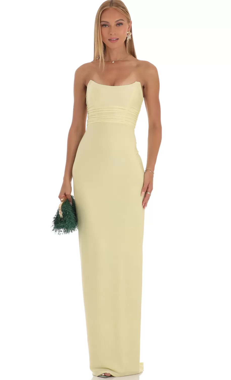 Corset Strapless Dress In Yellow^LUCY IN THE SKY Best Sale