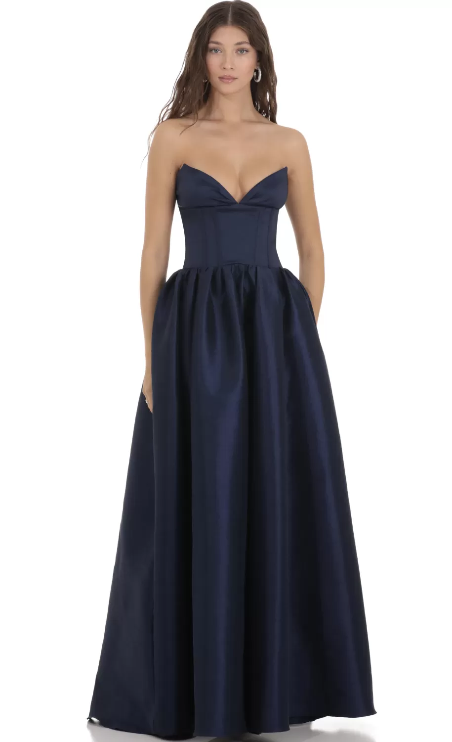 Corset Strapless Gown Dress In Navy^LUCY IN THE SKY Cheap