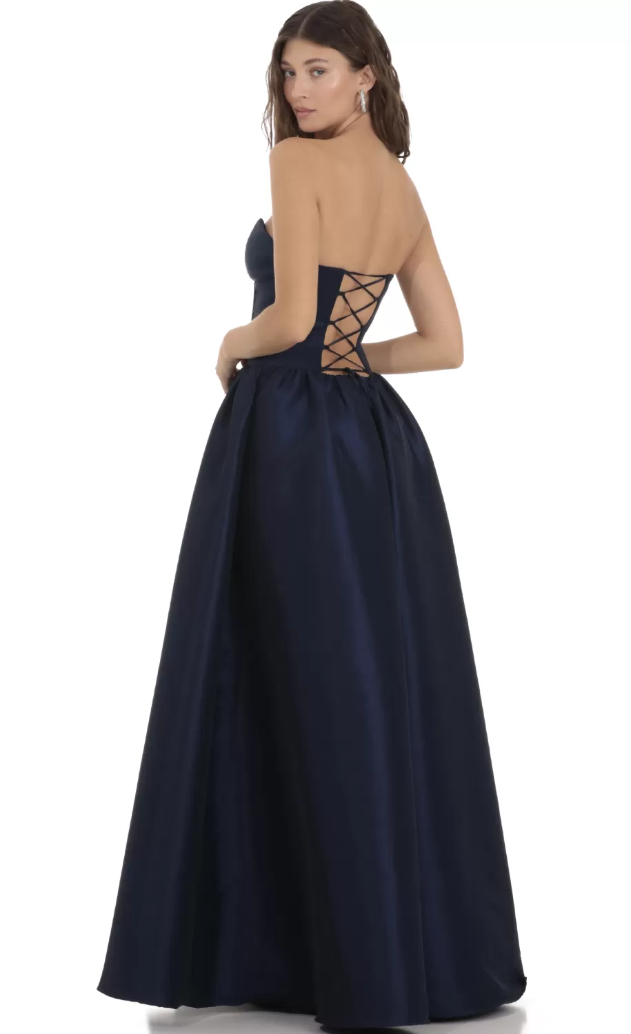 Corset Strapless Gown Dress In Navy^LUCY IN THE SKY Cheap