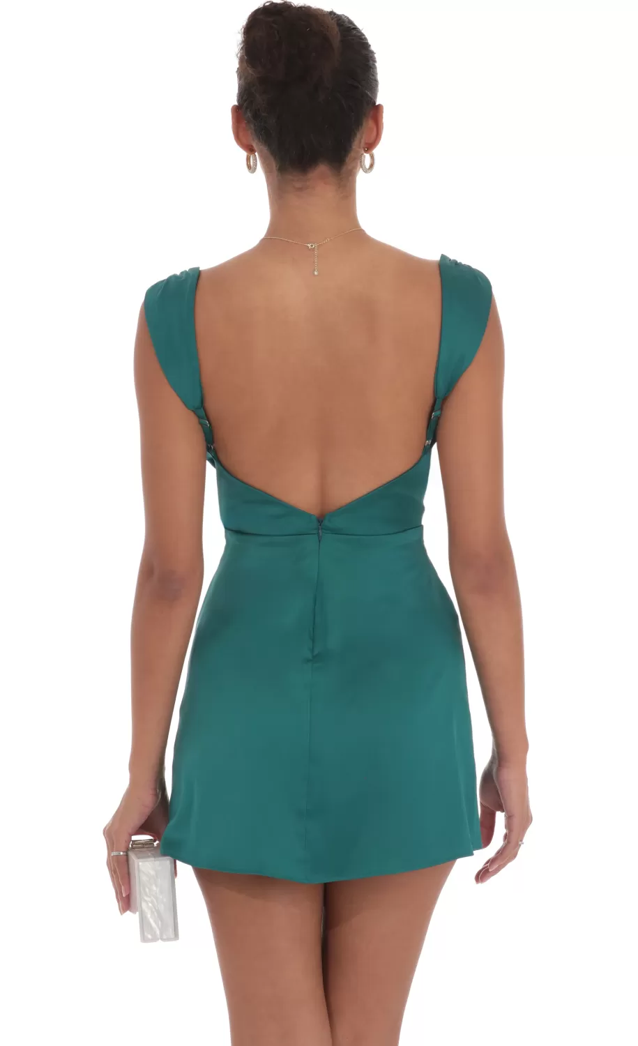 Cowl Neck Satin Slit Dress In Teal^LUCY IN THE SKY Flash Sale