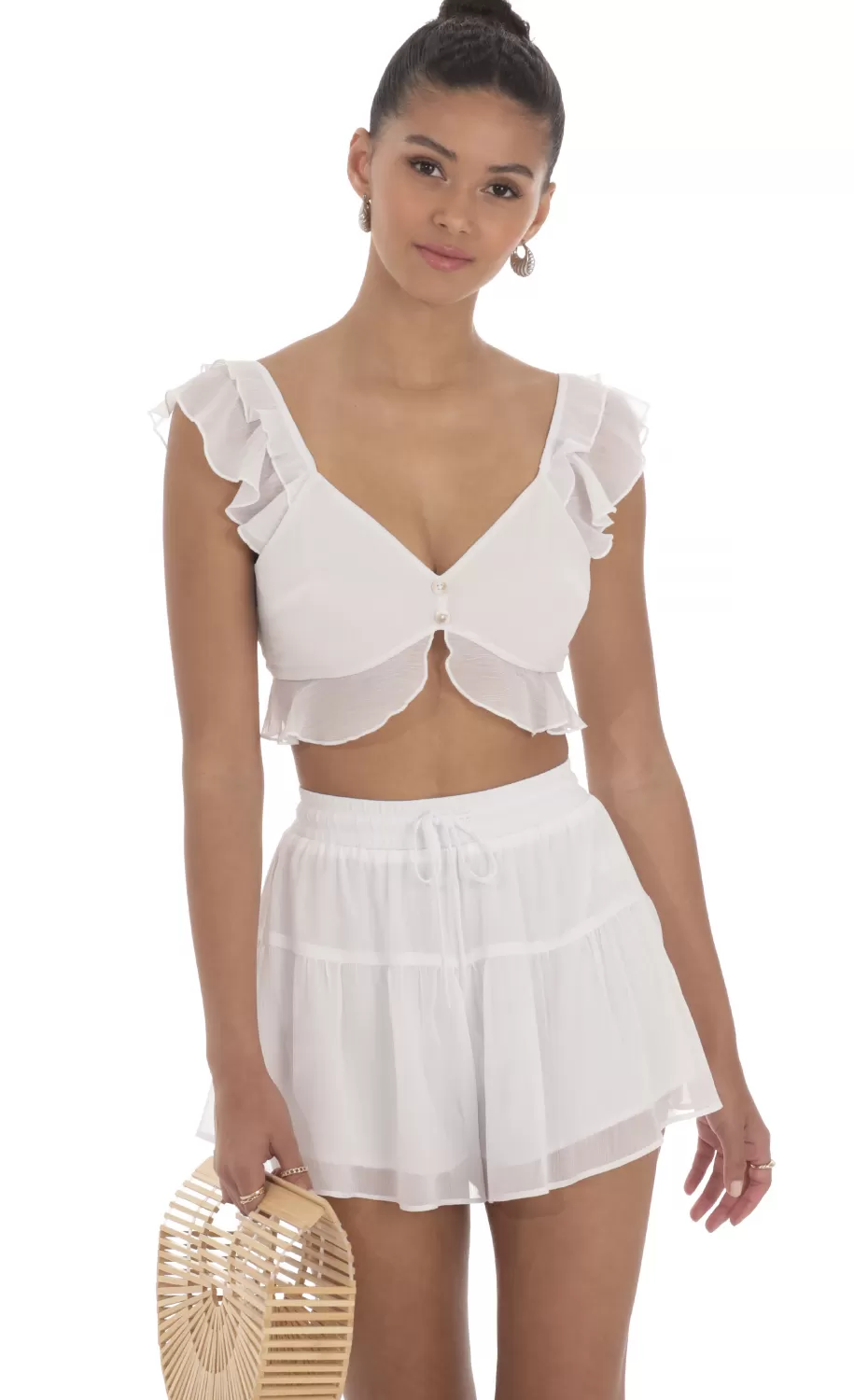 Crinkle Chiffon Set In White^LUCY IN THE SKY Online