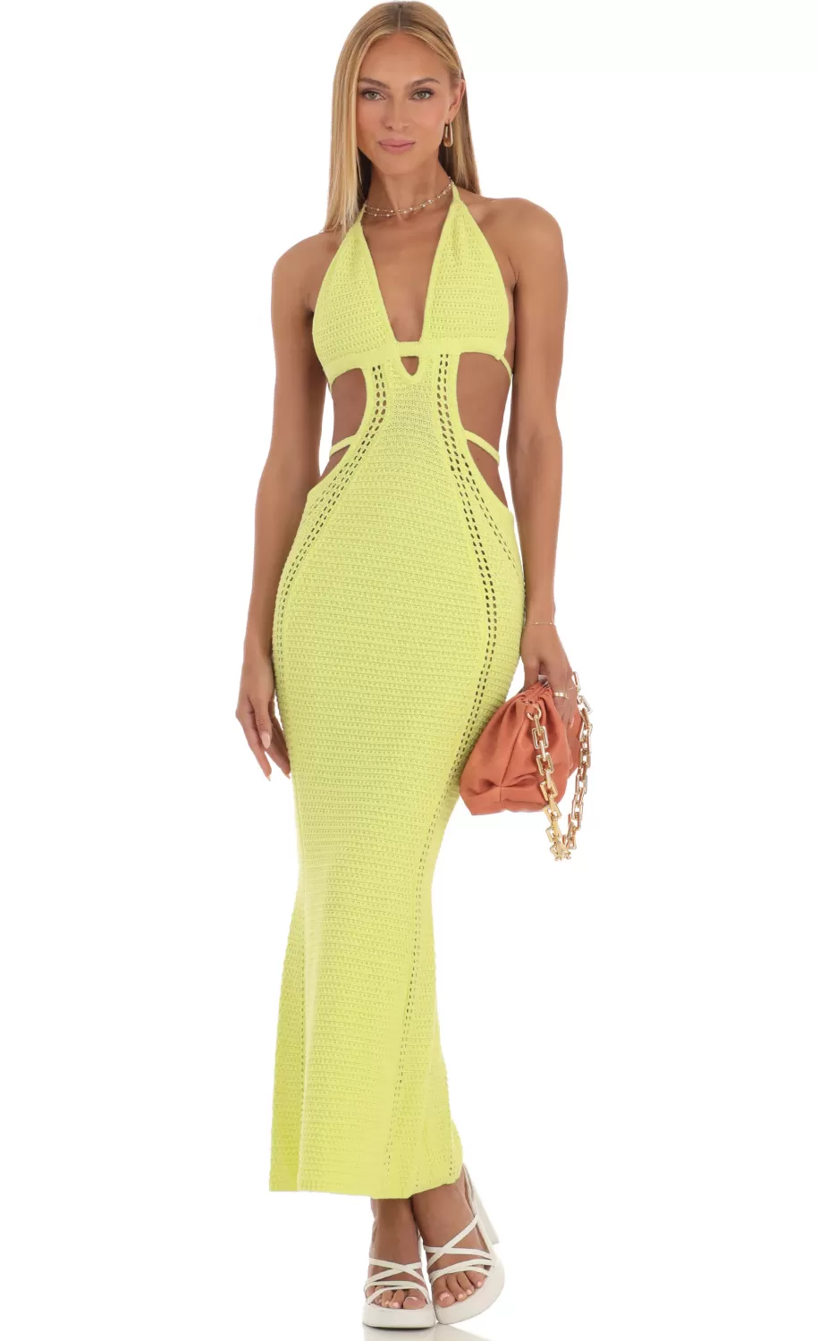 Crochet Cut-Out Dress In Neon Yellow^LUCY IN THE SKY Cheap