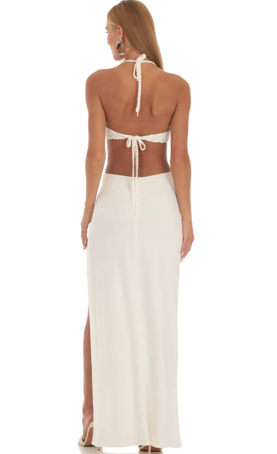 Crochet Maxi Cutout Dress In Cream^LUCY IN THE SKY Hot