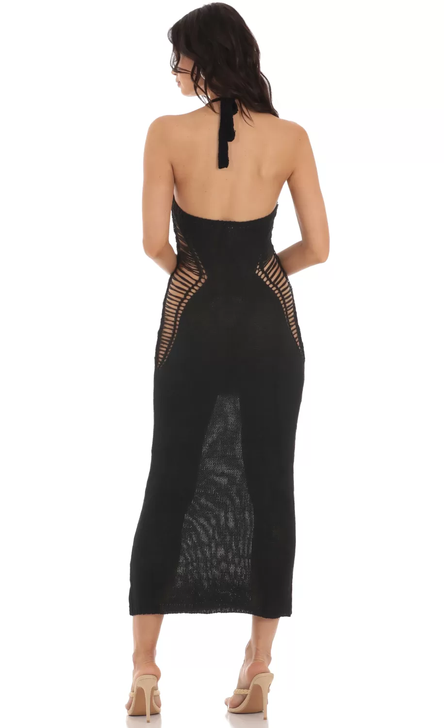 Crochet Plunge Neck Maxi Dress In Black^LUCY IN THE SKY Fashion