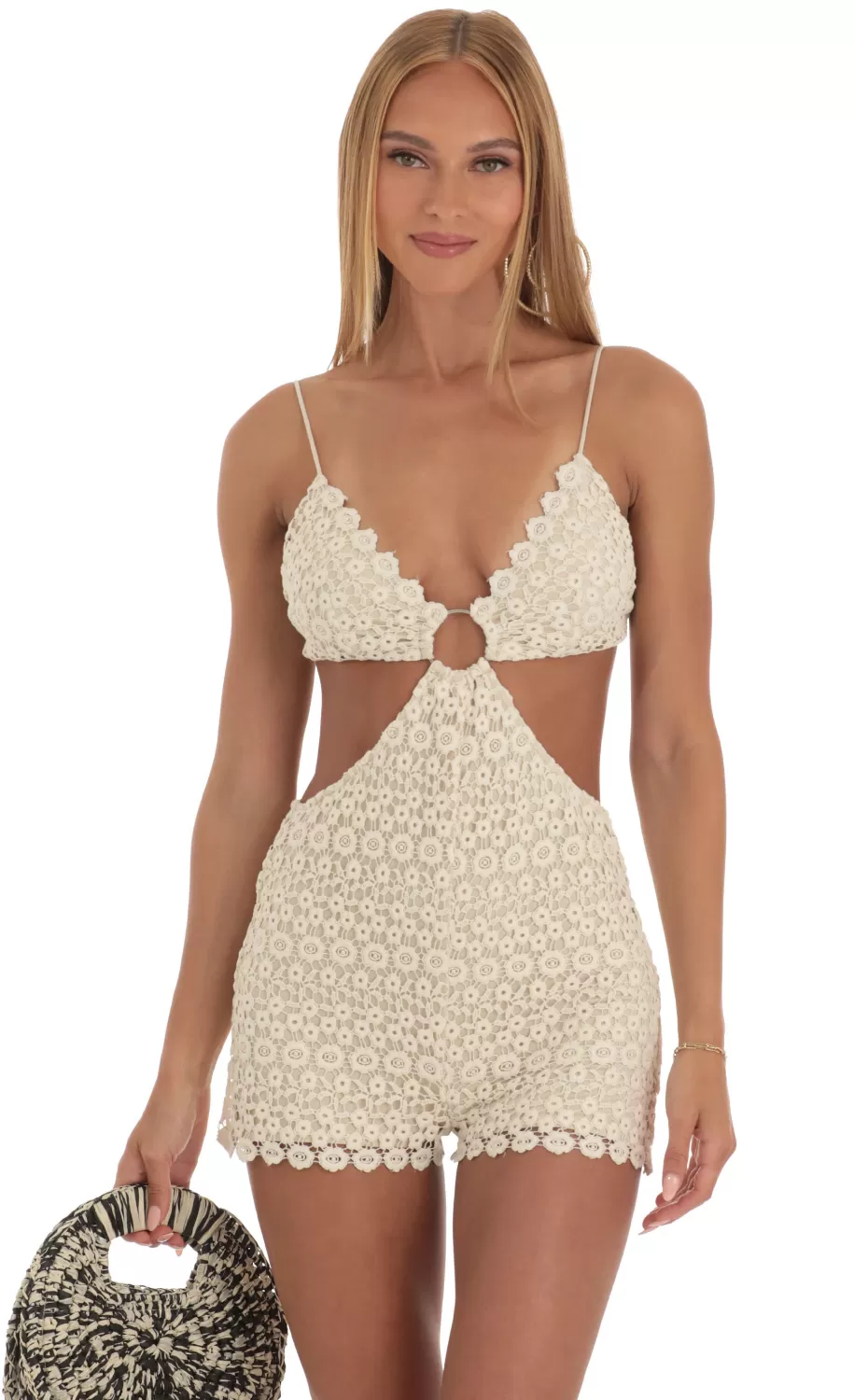 Crochet Romper In Beige^LUCY IN THE SKY Flash Sale