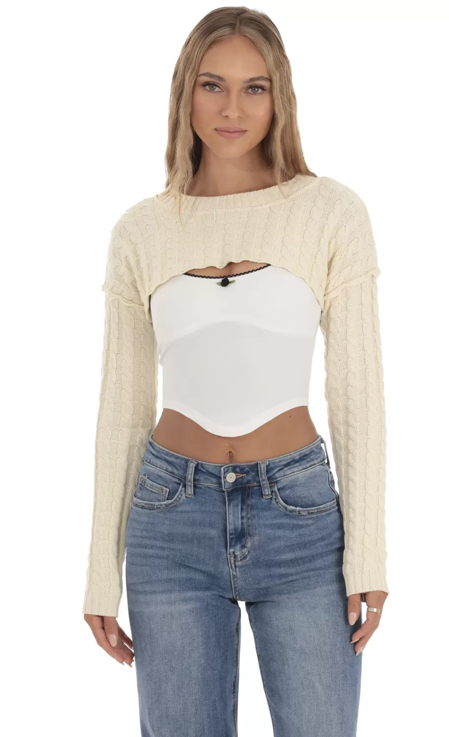 Crop Knit Top In Cream^LUCY IN THE SKY Store