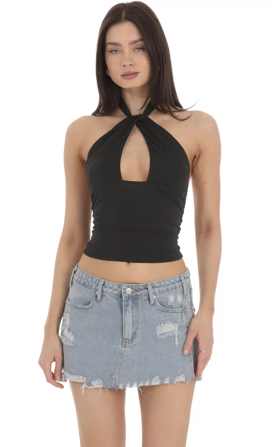 Cross Neck Halter Top In Black^LUCY IN THE SKY Hot