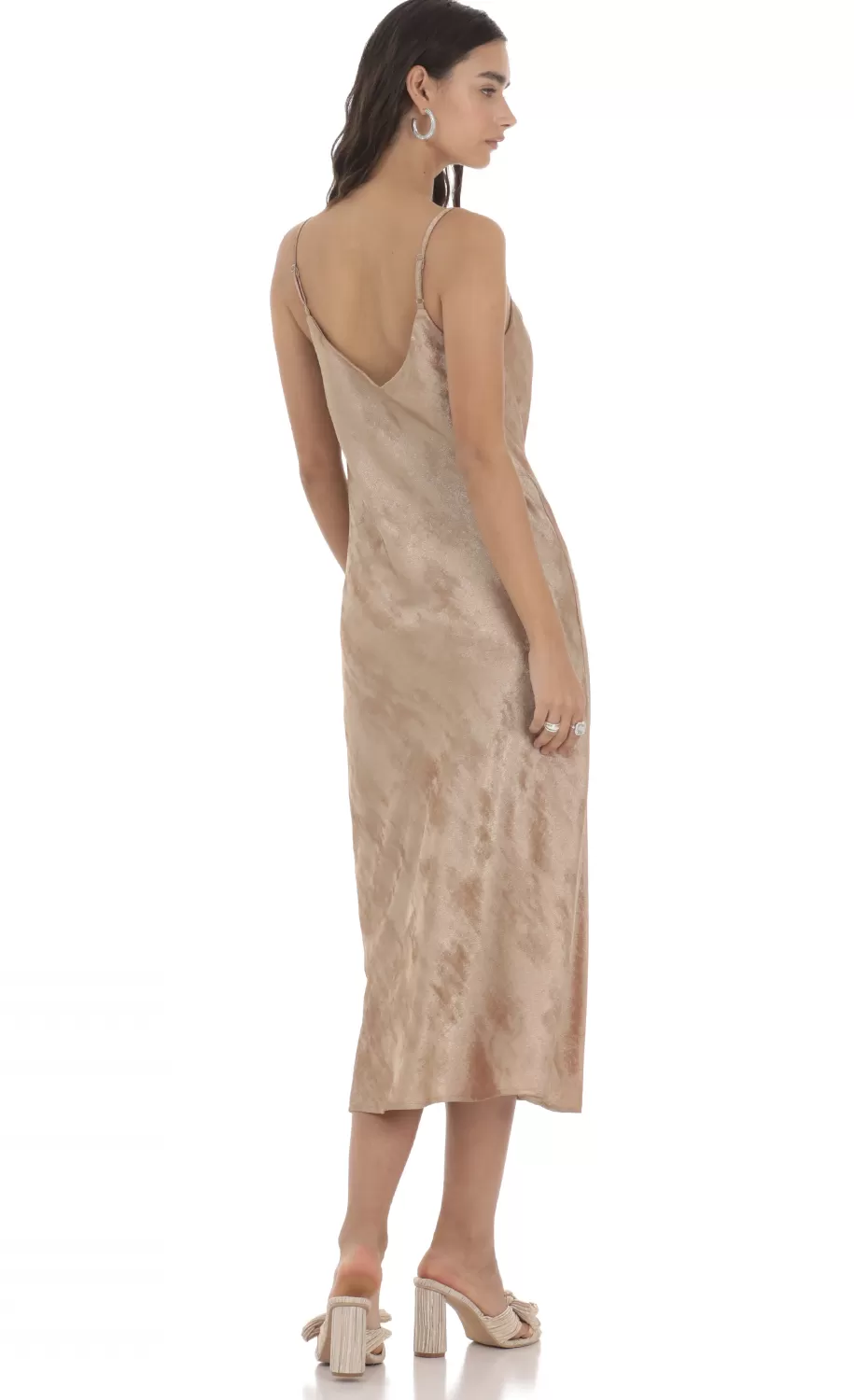 Crushed Shimmer Midi Dress In Sand^LUCY IN THE SKY Discount