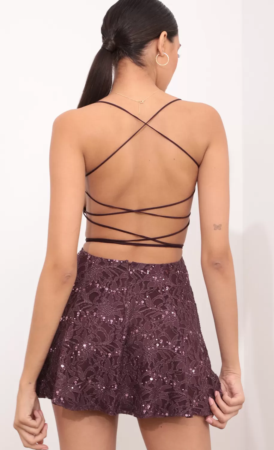 Cutout A-line Dress In Aubergine Lace^LUCY IN THE SKY Cheap