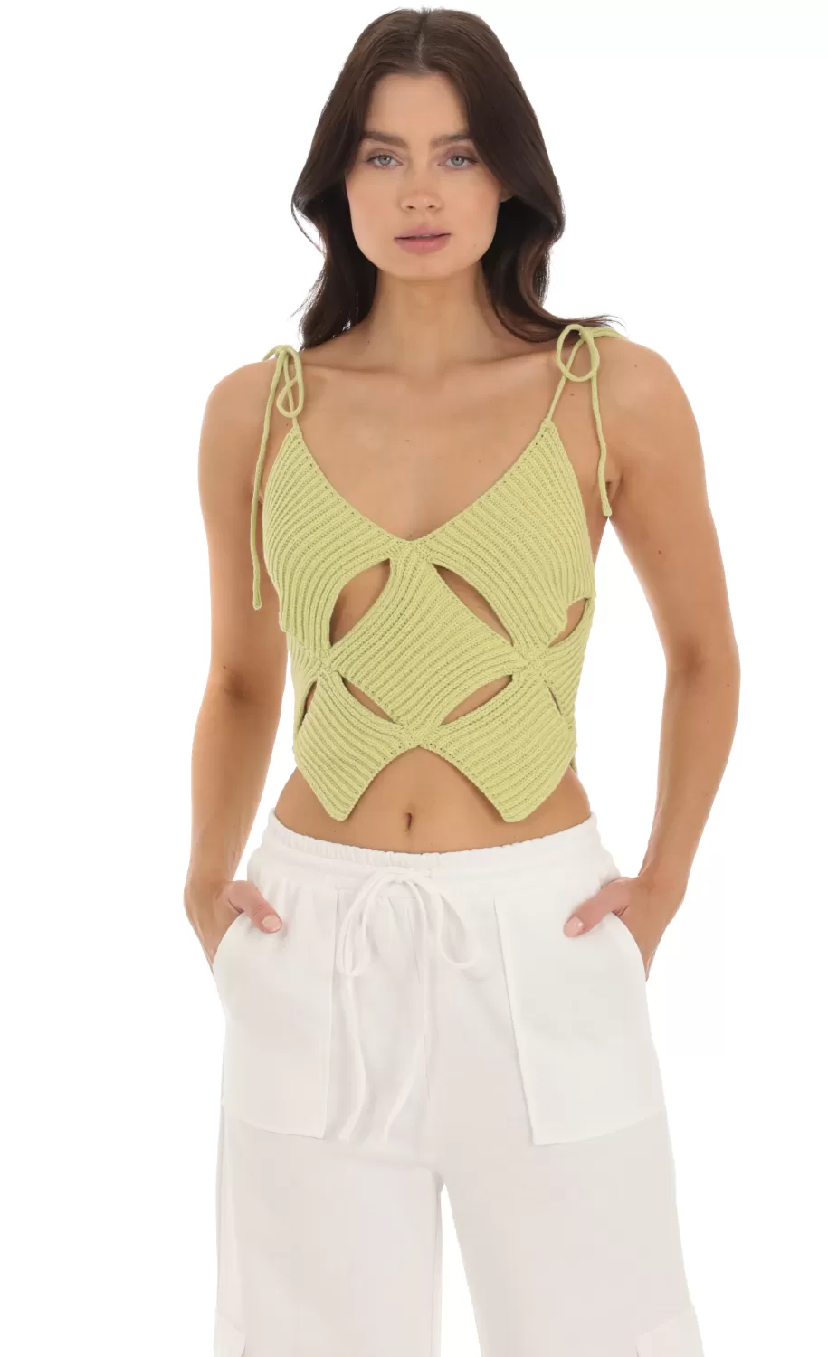 Cutout Knit Top In Green^LUCY IN THE SKY Cheap