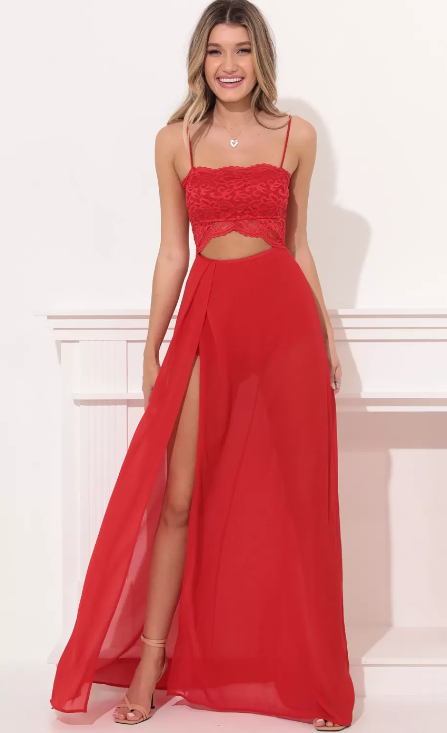 Cutout Maxi Dress In Red Lace^LUCY IN THE SKY Flash Sale