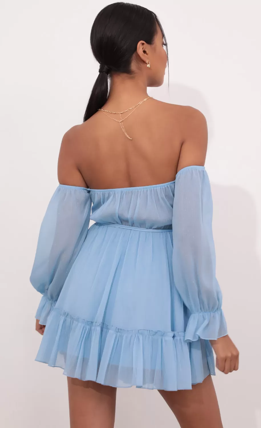 Cutout Off The Shoulder Dress In Sky Blue^LUCY IN THE SKY Cheap