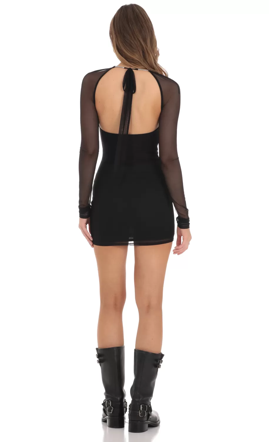 Cutout Rhinestone Mesh Dress In Black^LUCY IN THE SKY Online